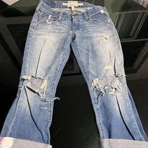 Distressed Abercrombie & Fitch medium-light wash rolled cuff Jean